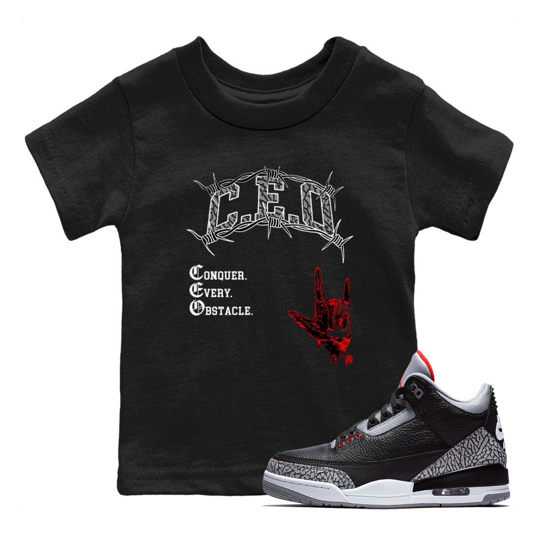 3s Black Cement shirts to match jordans CEO sneaker match tees Air Jordan 3 Black Cement match shoes to clothes SNRT Sneaker Tees Youth Baby Black 1 tee