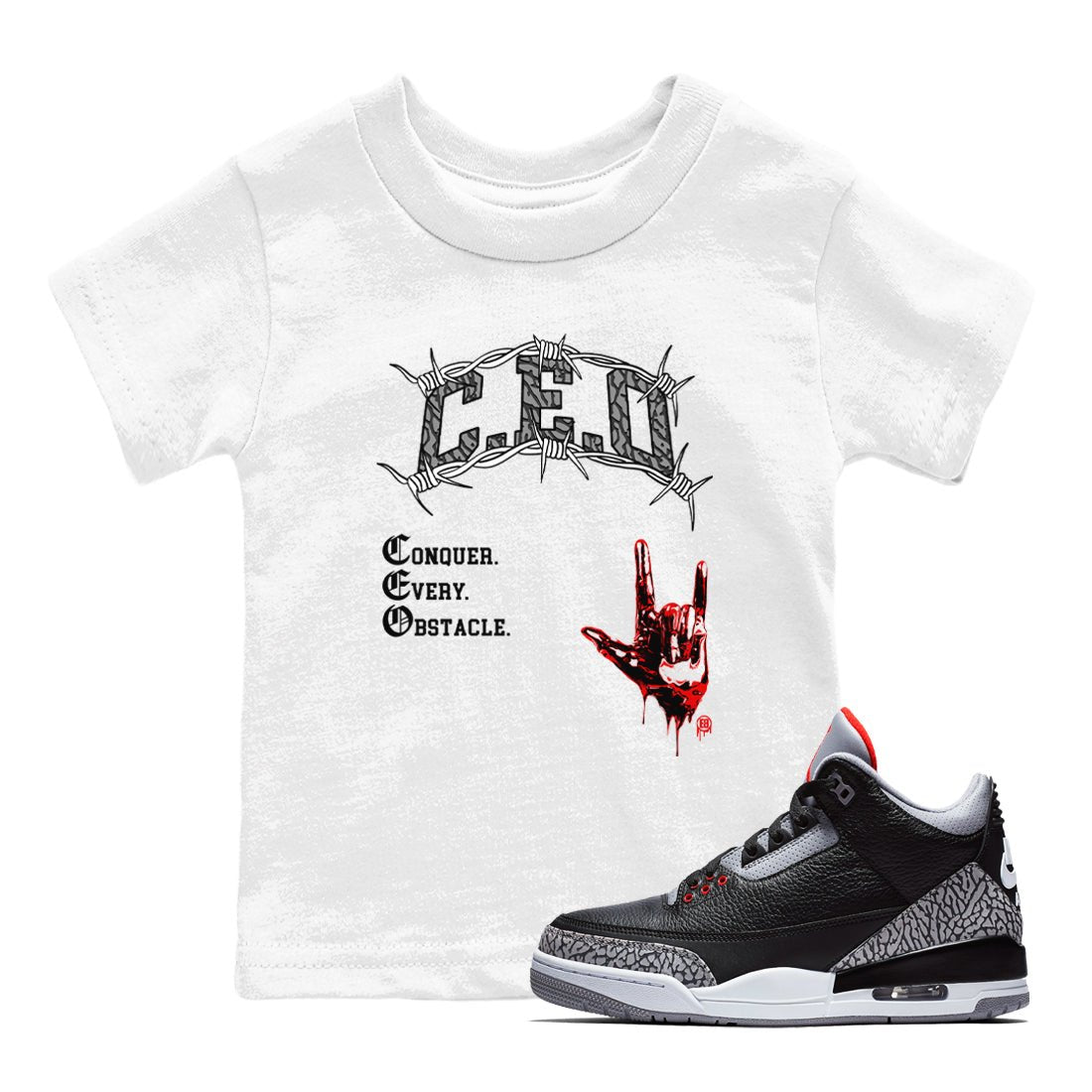 3s Black Cement shirts to match jordans CEO sneaker match tees Air Jordan 3 Black Cement match shoes to clothes SNRT Sneaker Tees Youth Baby White 1 tee