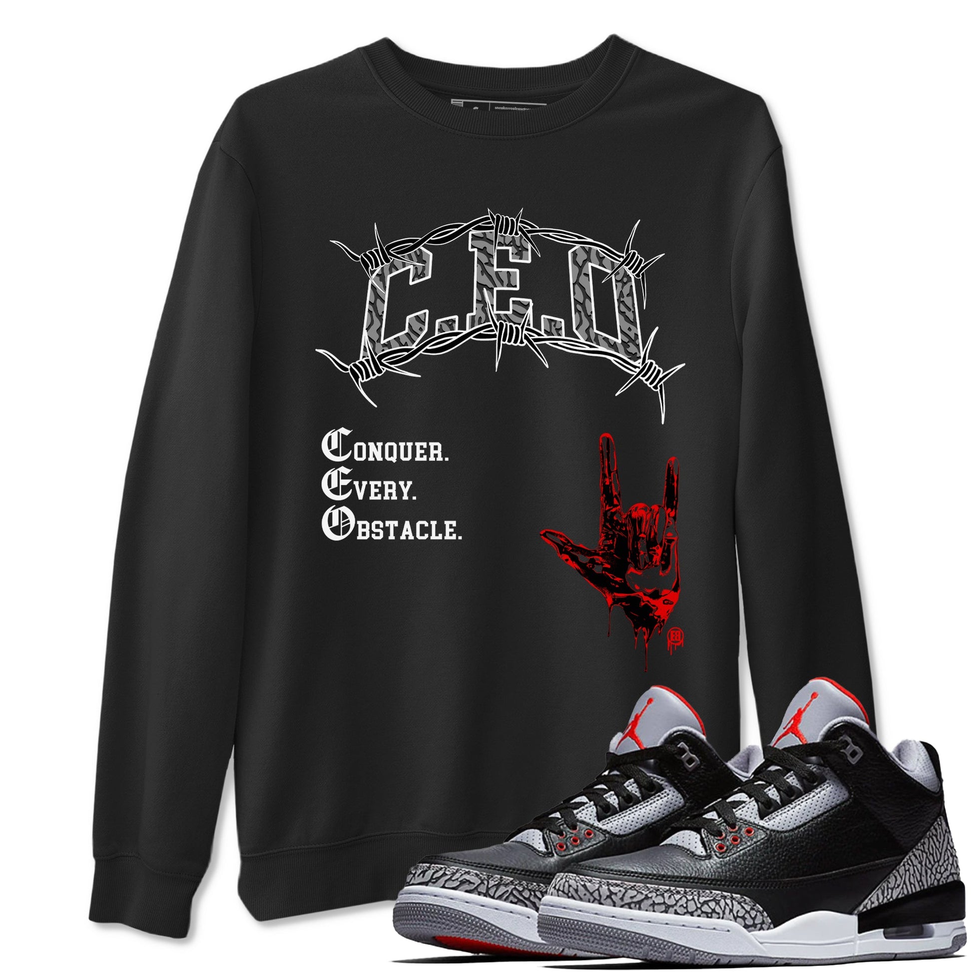 3s Black Cement shirts to match jordans CEO sneaker match tees Air Jordan 3 Black Cement match shoes to clothes SNRT Sneaker Tees unisex cotton Black 1 shirts