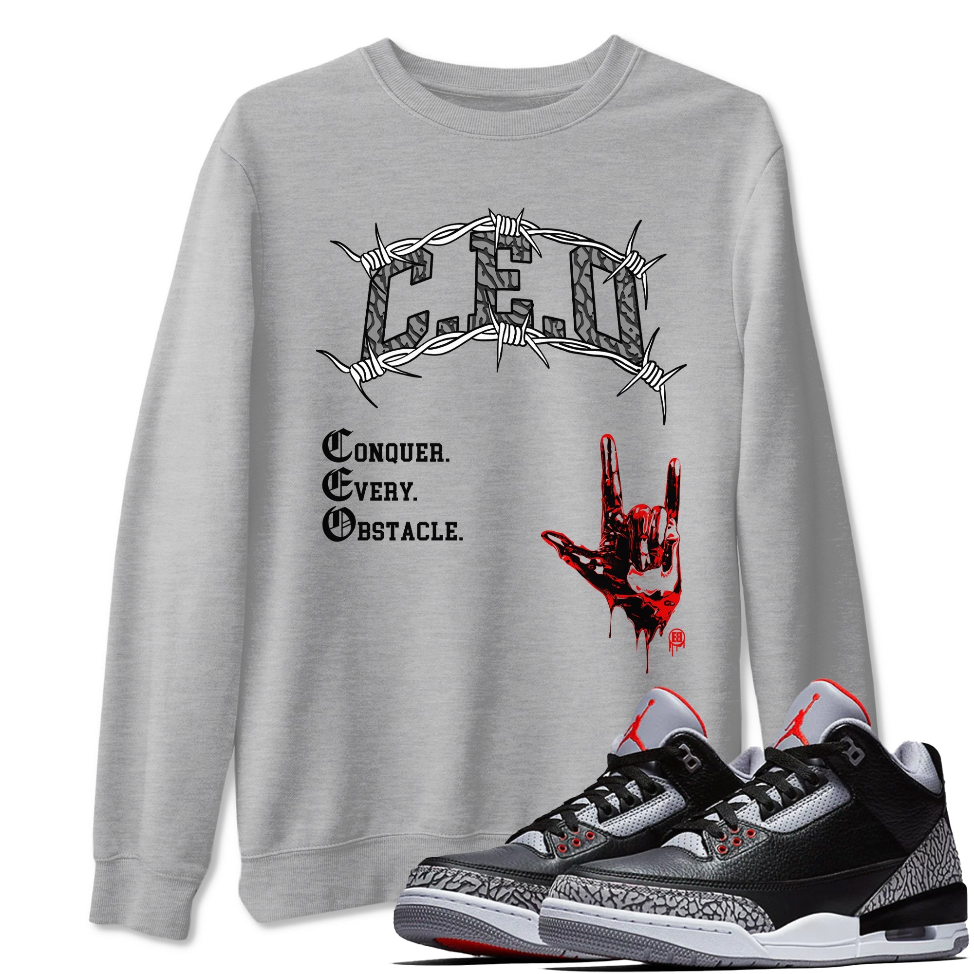 3s Black Cement shirts to match jordans CEO sneaker match tees Air Jordan 3 Black Cement match shoes to clothes SNRT Sneaker Tees unisex cotton Heather Grey 1 shirts