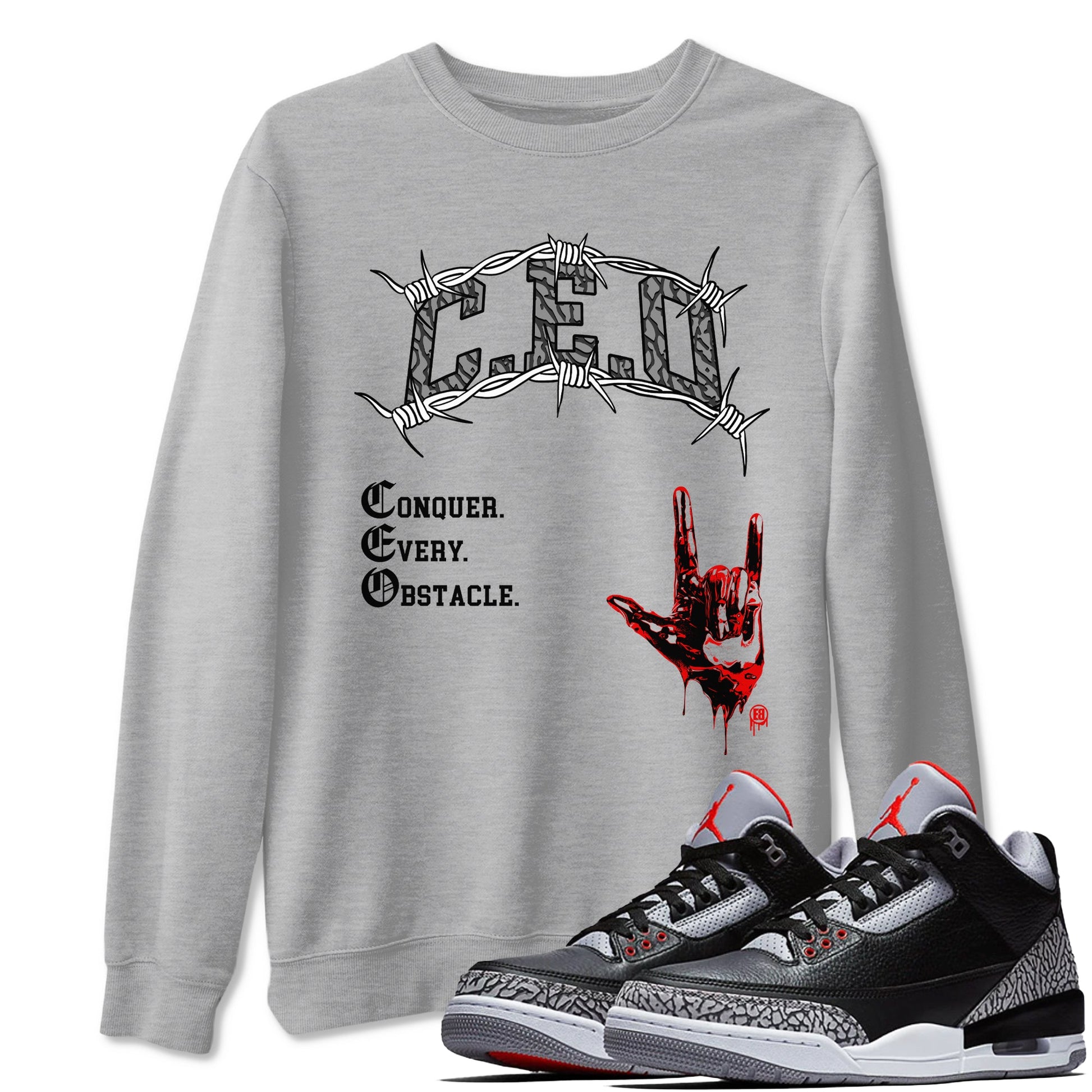 3s Black Cement shirts to match jordans CEO sneaker match tees Air Jordan 3 Black Cement match shoes to clothes SNRT Sneaker Tees unisex cotton Heather Grey 1 shirts