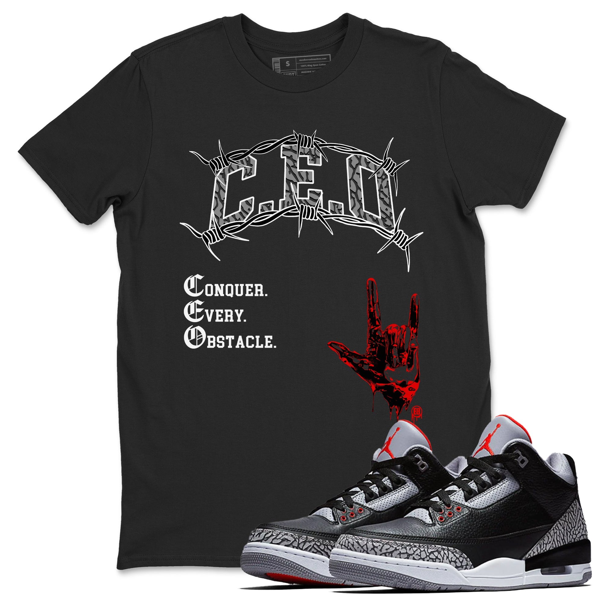 3s Black Cement shirts to match jordans CEO sneaker match tees Air Jordan 3 Black Cement match shoes to clothes SNRT Sneaker Tees unisex cotton Black 1 shirts
