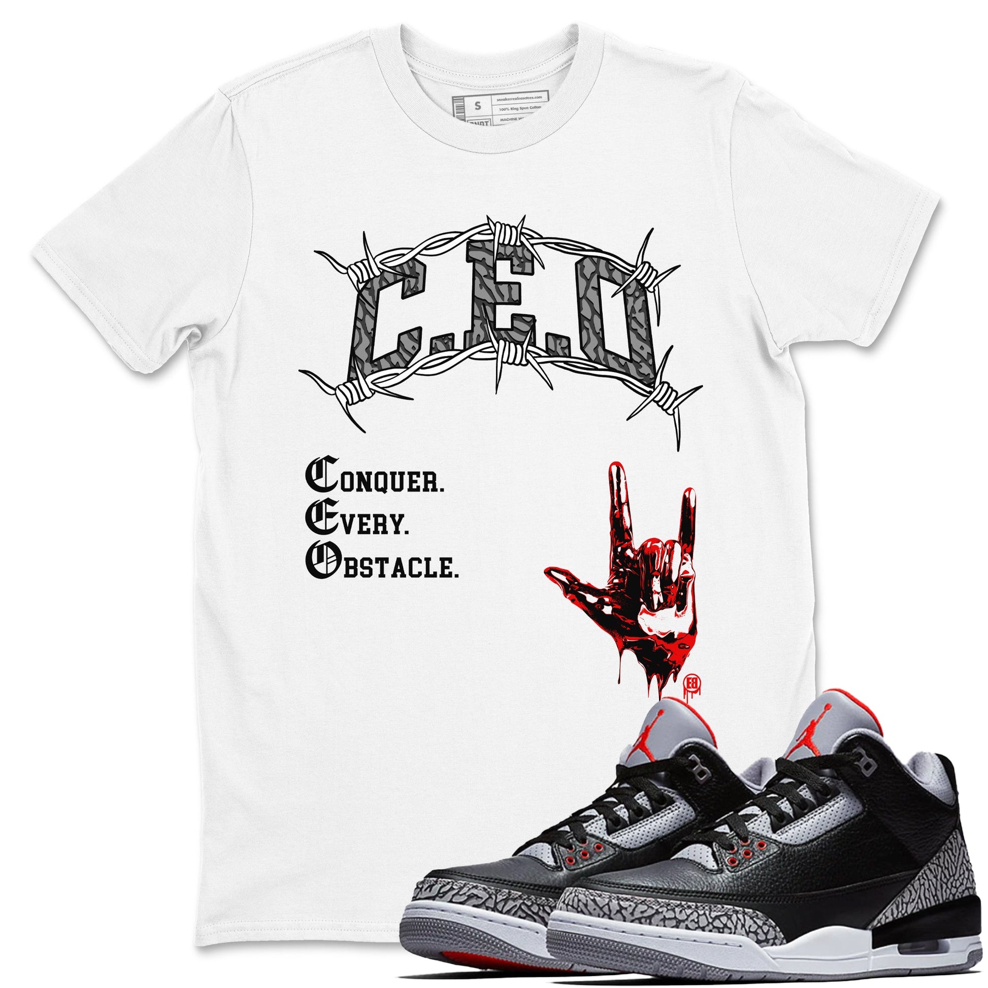 3s Black Cement shirts to match jordans CEO sneaker match tees Air Jordan 3 Black Cement match shoes to clothes SNRT Sneaker Tees unisex cotton White 1 shirts