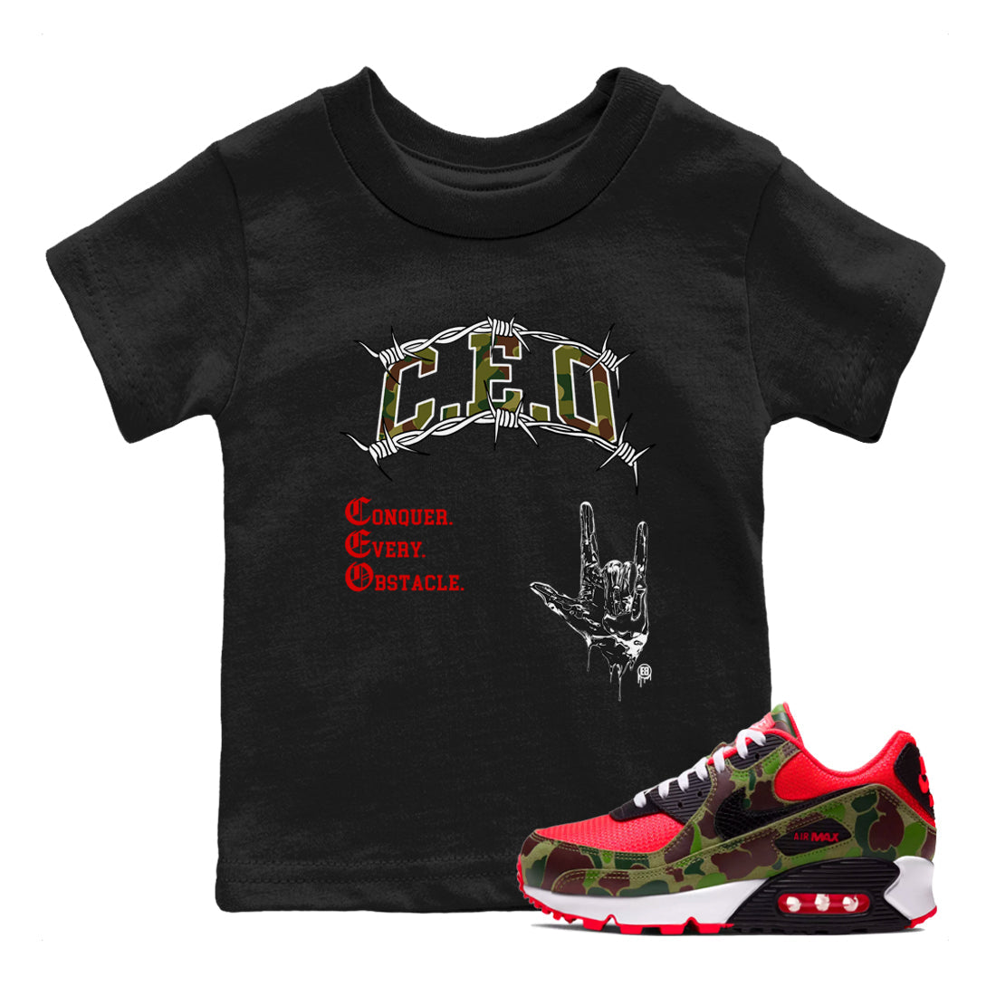 Air Max 90 Reverse Camo shirts to match jordans CEO sneaker match tees Air Max 90 Reverse Duck Camo match shoes to clothes SNRT Sneaker Tees Youth Baby Black 1 tee