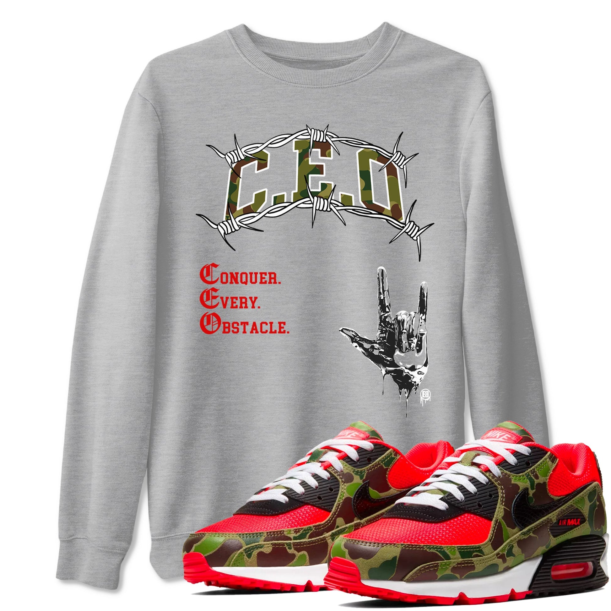 Air Max 90 Reverse Camo shirts to match jordans CEO sneaker match tees Air Max 90 Reverse Duck Camo match shoes to clothes SNRT Sneaker Tees unisex cotton Heather Grey 1 shirts