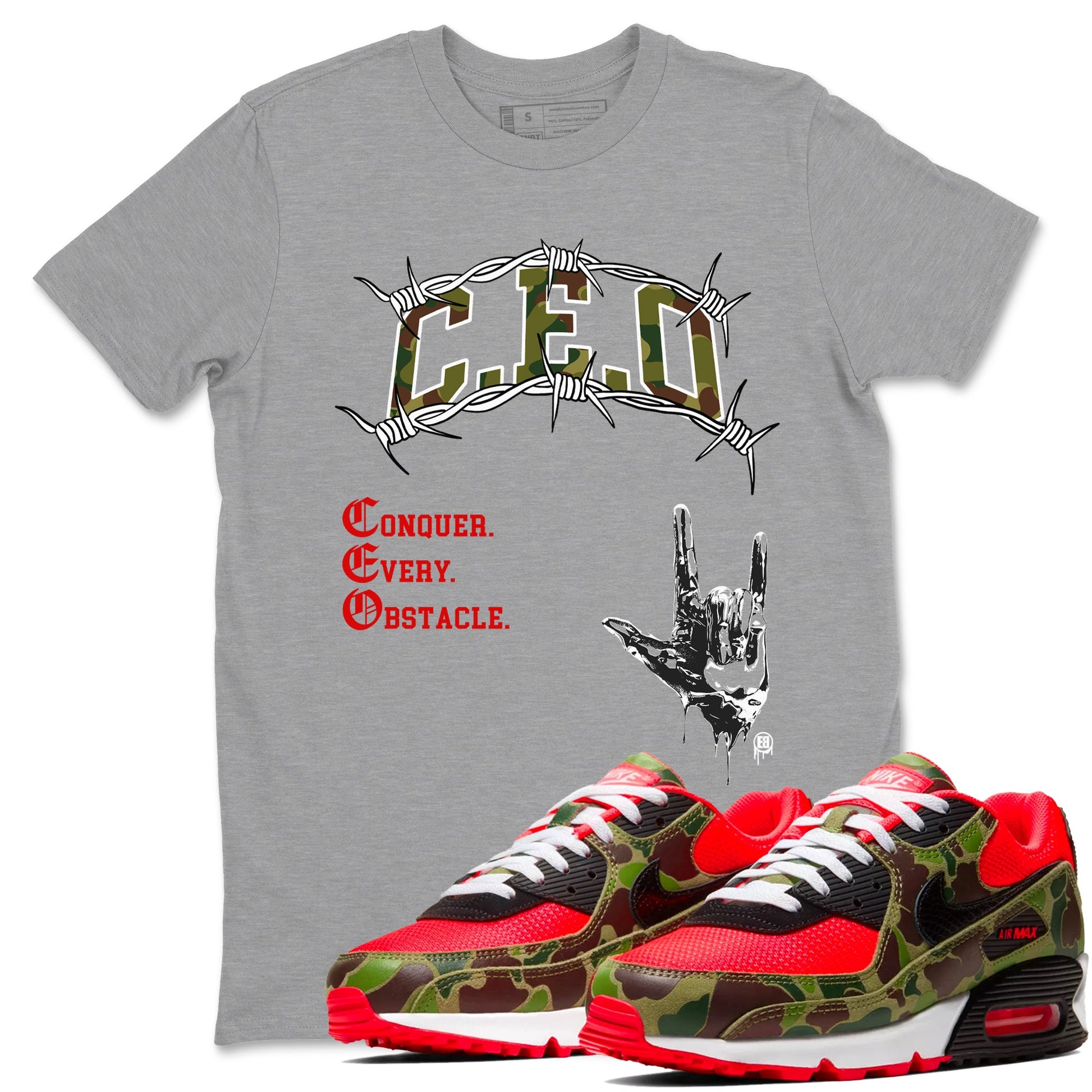 Air Max 90 Reverse Camo shirts to match jordans CEO sneaker match tees Air Max 90 Reverse Duck Camo match shoes to clothes SNRT Sneaker Tees unisex cotton Heather Grey 1 shirts