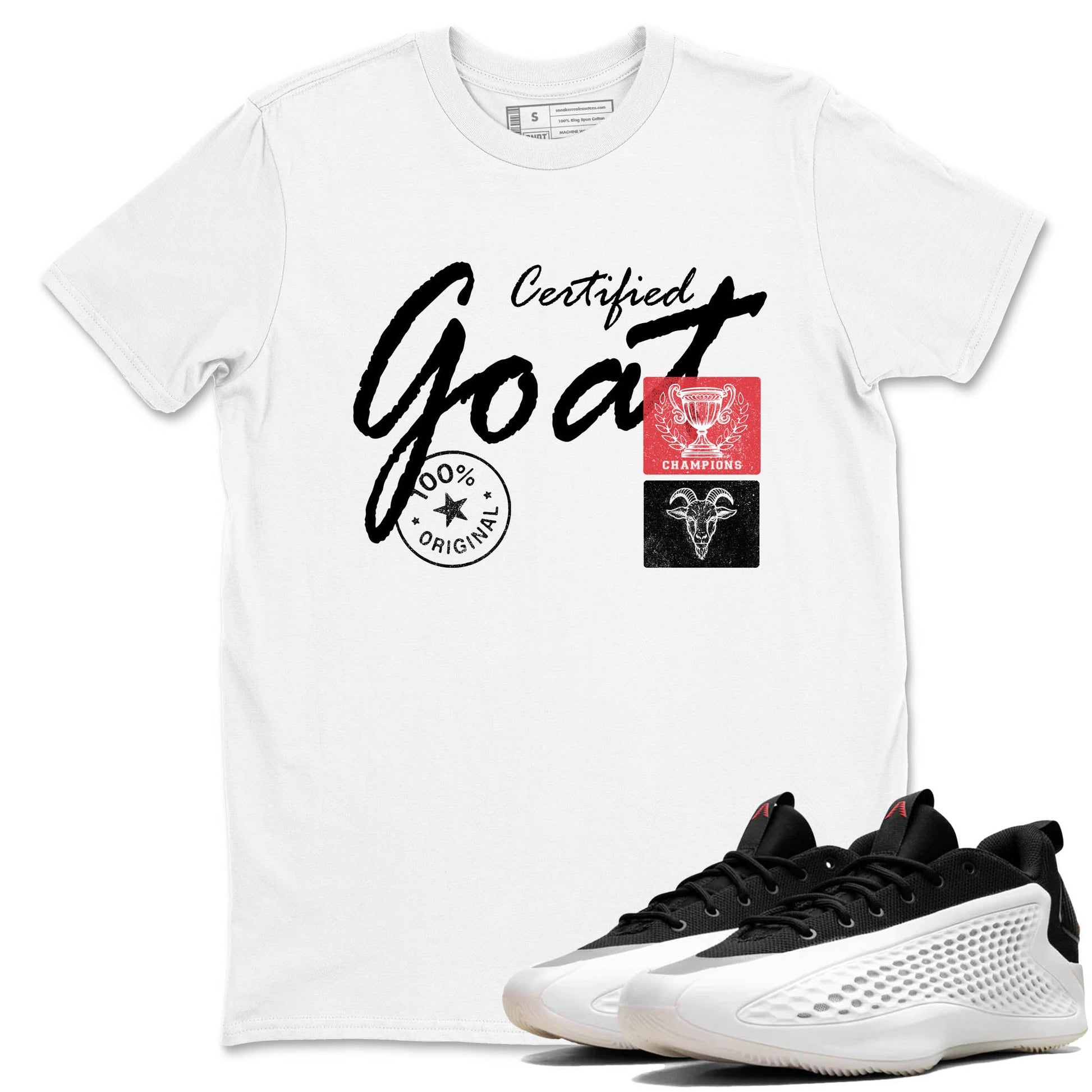 Sneaker Threads – Sneaker Tees To Match Adidas AE 1 Best Of Adi – Certified Goat Graphic Tee White 1. Perfect for Jordan releases 2025 colorways. AE 1 Best Of Adi: Perfect for Anthony Edwards basketball sneaker drops and bold black, white, and red colorways from 2025.