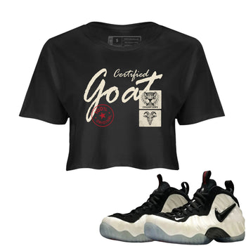 Sneaker Threads – Sneaker Tees To Match Air Foamposite One Pearl – Certified Goat Crop Tee Black 1. Perfect for Jordan releases 2025 colorways.