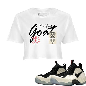 Sneaker Threads – Sneaker Tees To Match Air Foamposite One Pearl – Certified Goat Crop Tee White 1. Perfect for Jordan releases 2025 colorways.