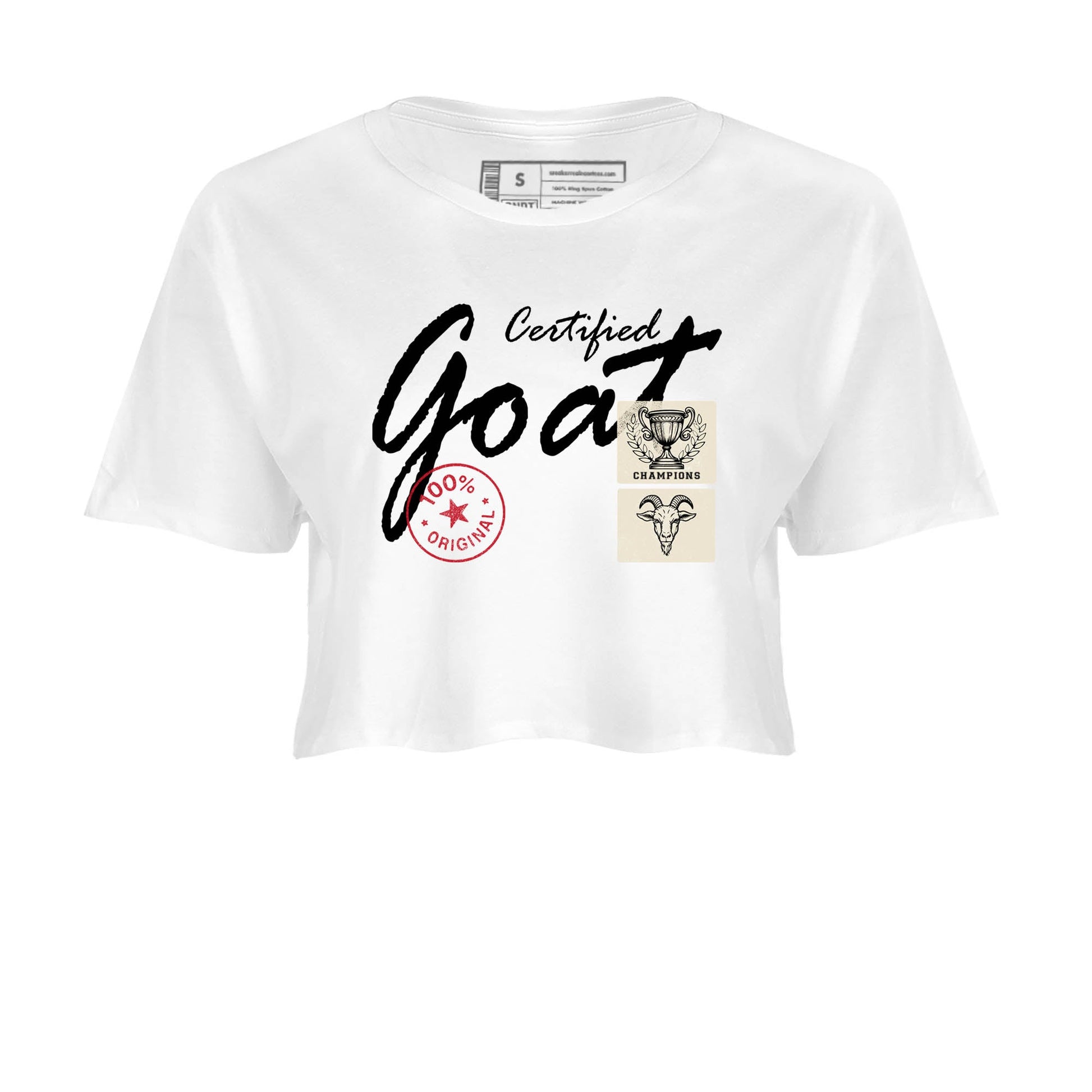 Sneaker Threads – Sneaker Tees To Match Air Foamposite One Pearl – Certified Goat Crop Tee White 2. Perfect for Jordan releases 2025 colorways.