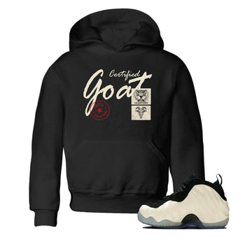 Sneaker Threads – Sneaker Tees To Match Air Foamposite One Pearl – Certified Goat Youth Graphic Tee Black 1. Perfect for Jordan releases 2025 colorways.