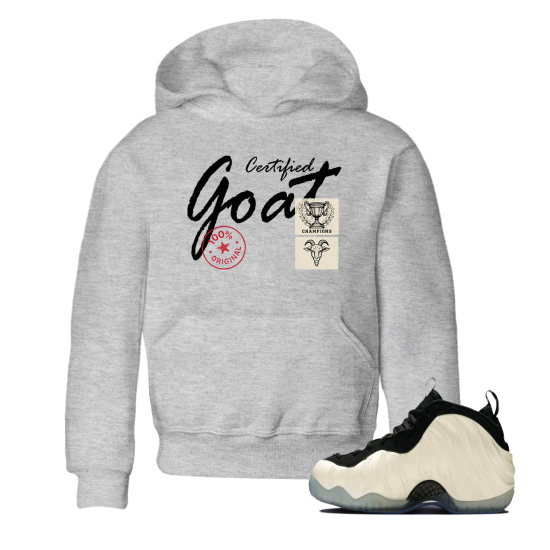 Sneaker Threads – Sneaker Tees To Match Air Foamposite One Pearl – Certified Goat Youth Graphic Tee Heather Grey 1. Perfect for Jordan releases 2025 colorways.