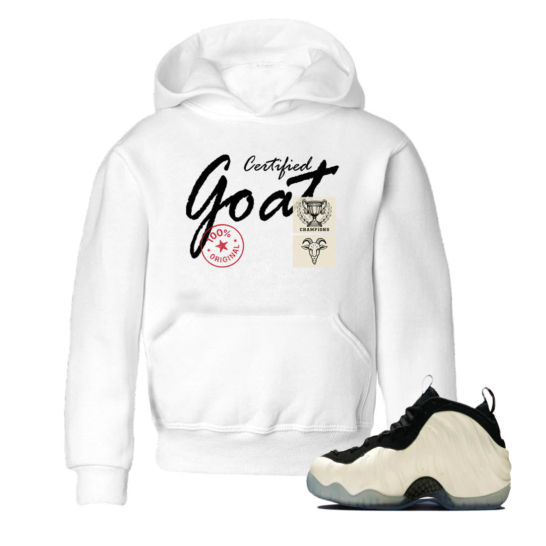 Sneaker Threads – Sneaker Tees To Match Air Foamposite One Pearl – Certified Goat Youth Graphic Tee White 1. Perfect for Jordan releases 2025 colorways.