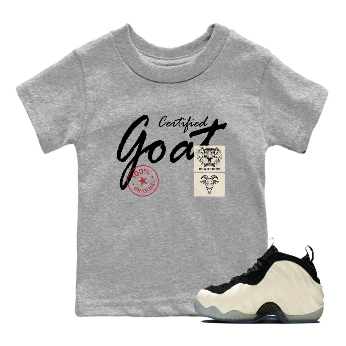 Sneaker Threads – Sneaker Tees To Match Air Foamposite One Pearl – Certified Goat Youth Graphic Tee Heather Grey 1. Perfect for Jordan releases 2025 colorways.