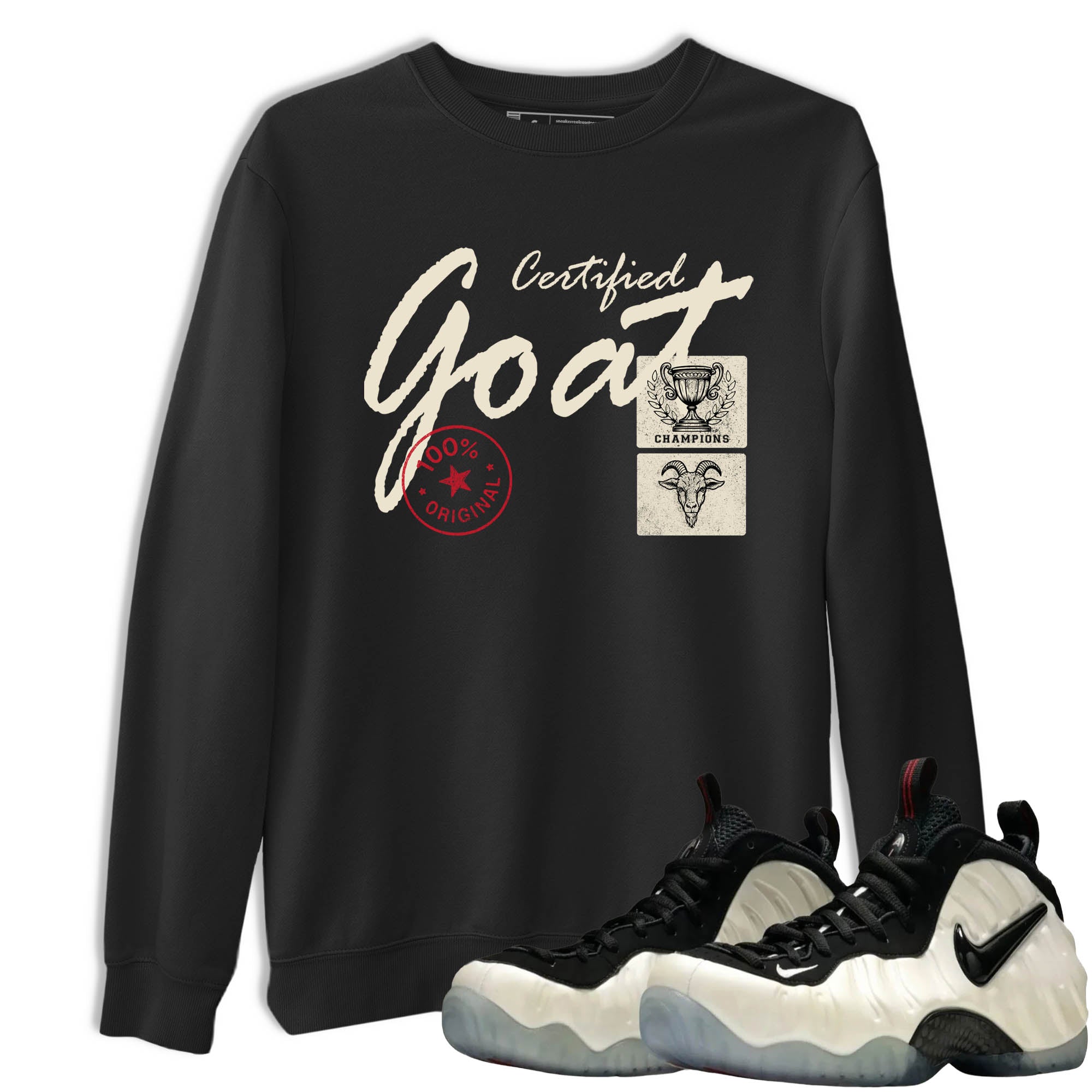 Sneaker Threads – Sneaker Tees To Match Air Foamposite One Pearl – Certified Goat Graphic Tee Black 1. Perfect for Jordan releases 2025 colorways.