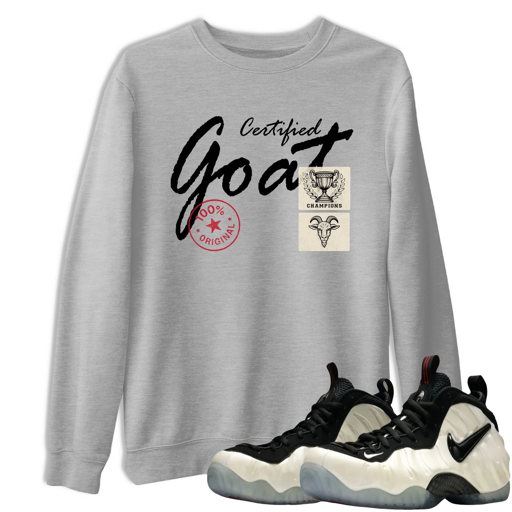 Sneaker Threads – Sneaker Tees To Match Air Foamposite One Pearl – Certified Goat Graphic Tee Heather Grey 1. Perfect for Jordan releases 2025 colorways.
