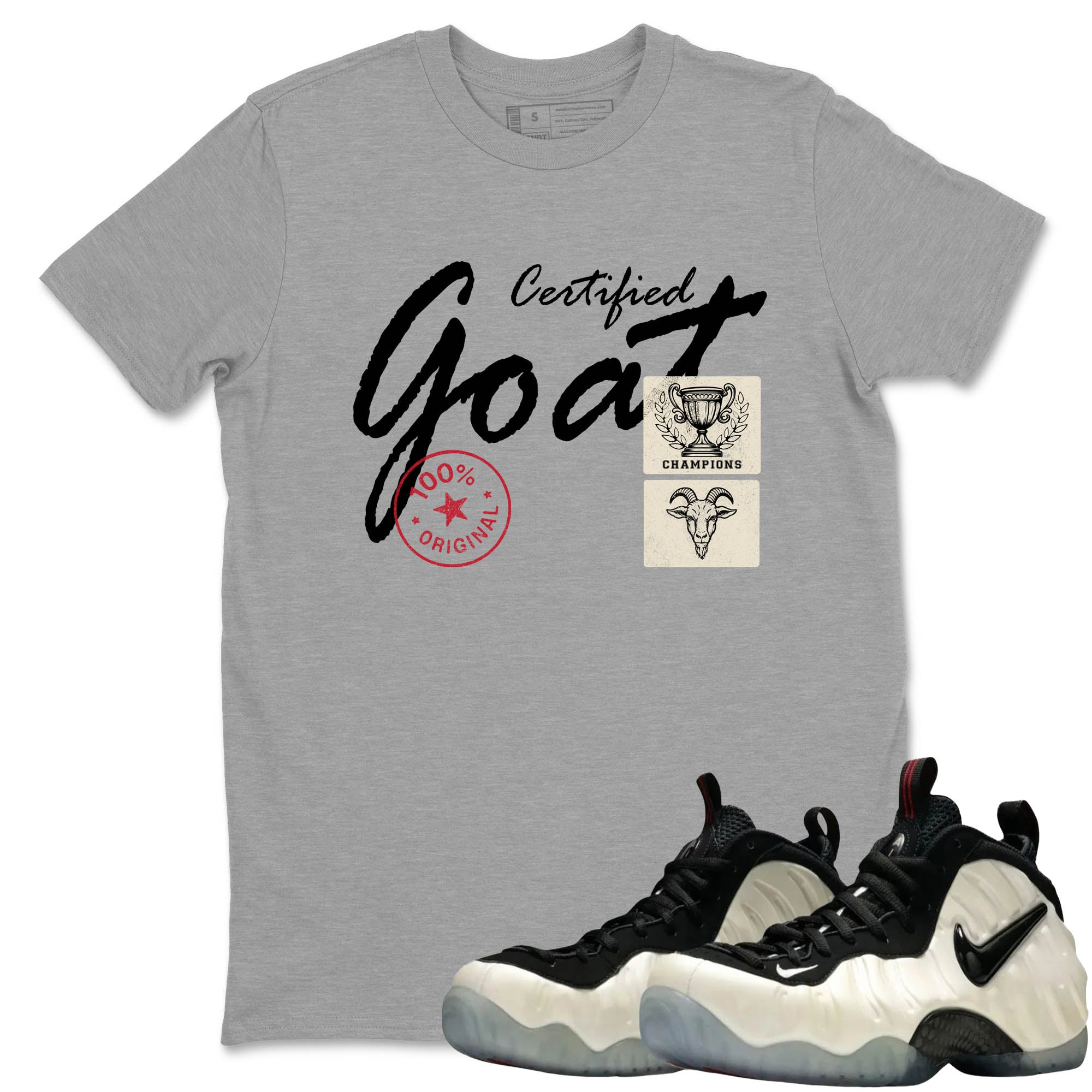 Sneaker Threads – Sneaker Tees To Match Air Foamposite One Pearl – Certified Goat Graphic Tee Heather Grey 1. Perfect for Jordan releases 2025 colorways.