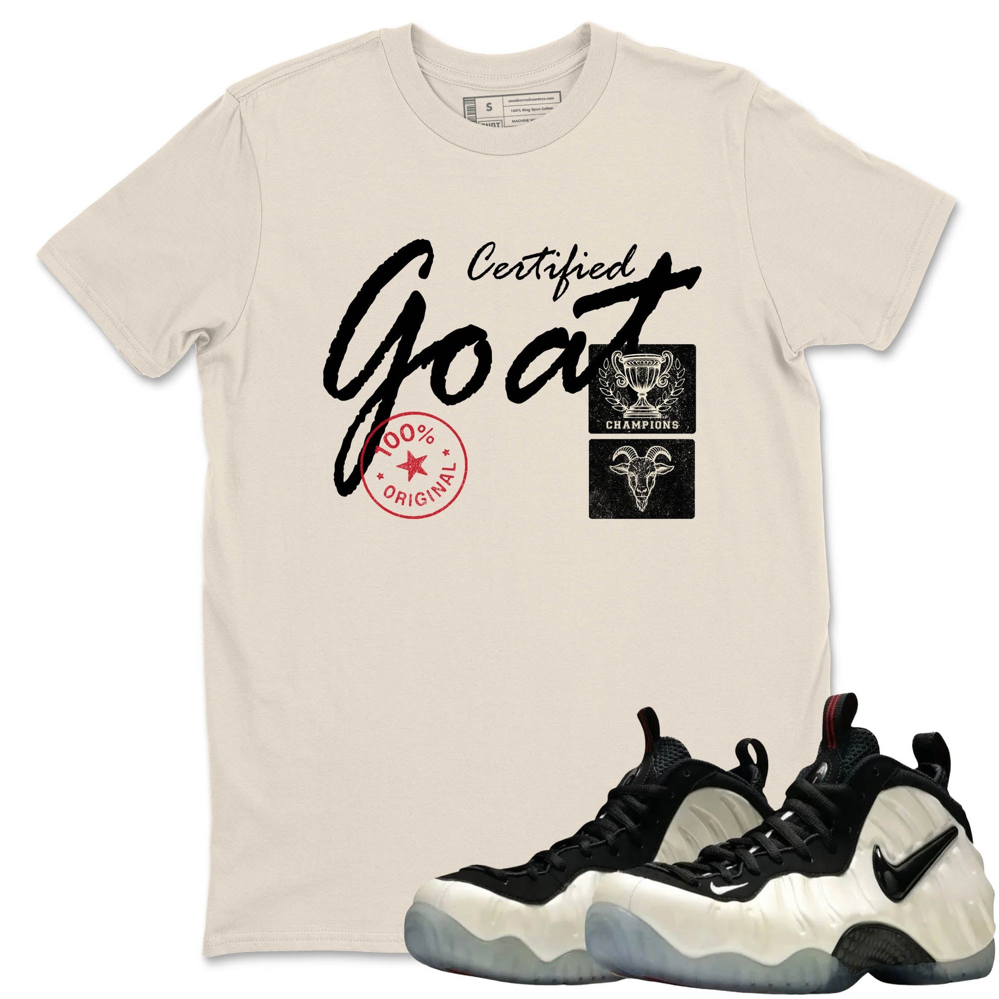 Sneaker Threads – Sneaker Tees To Match Air Foamposite One Pearl – Certified Goat Graphic Tee Natural 1. Perfect for Jordan releases 2025 colorways.