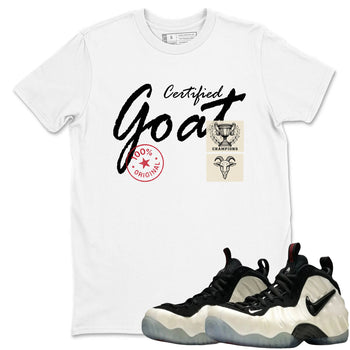 Sneaker Threads – Sneaker Tees To Match Air Foamposite One Pearl – Certified Goat Graphic Tee White 1. Perfect for Jordan releases 2025 colorways.