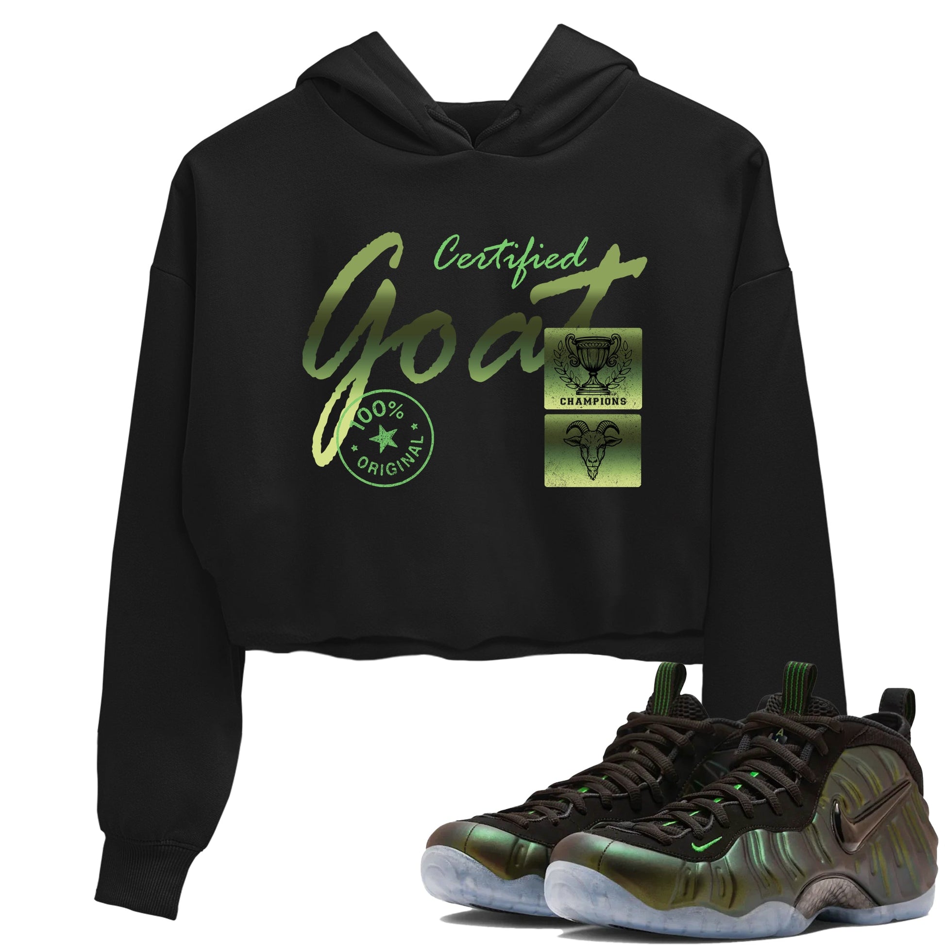 Best Christmas gifts for sneakerheads - Sneaker Tees To Match Air Foamposite One Pine Green Sneakers – Certified Goat Crop T-Shirt Black 1