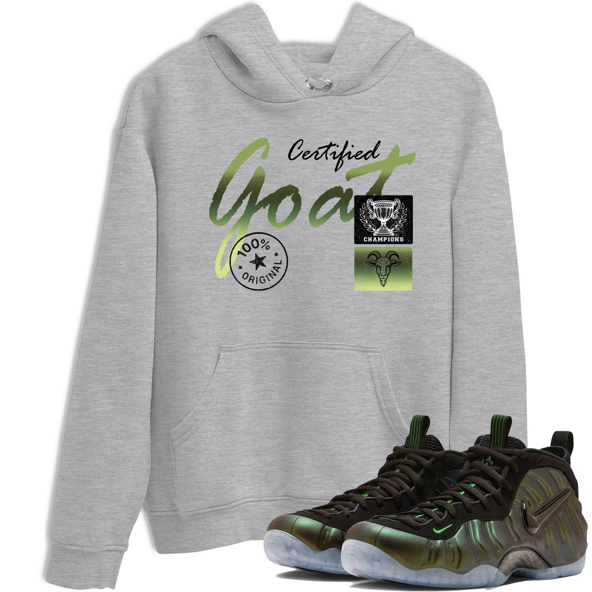Best Christmas gifts for sneakerheads - Sneaker Tees To Match Air Foamposite One Pine Green Sneakers – Certified Goat Tee Heather Grey 1