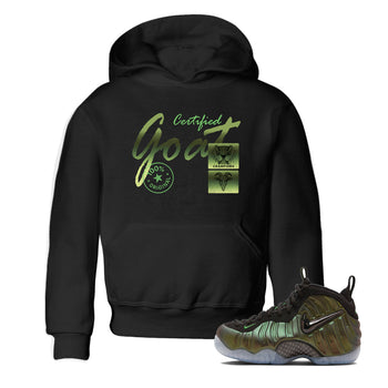 Best Christmas gifts for sneakerheads - Sneaker Tees To Match Air Foamposite One Pine Green Sneakers – Certified Goat Kids T-Shirt Black 1