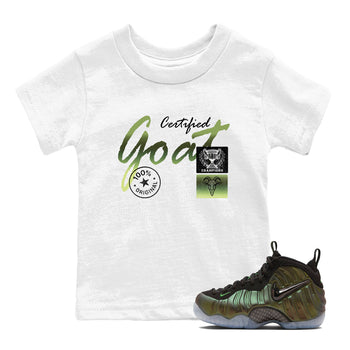 Best Christmas gifts for sneakerheads - Sneaker Tees To Match Air Foamposite One Pine Green Sneakers – Certified Goat Kids T-Shirt White 1