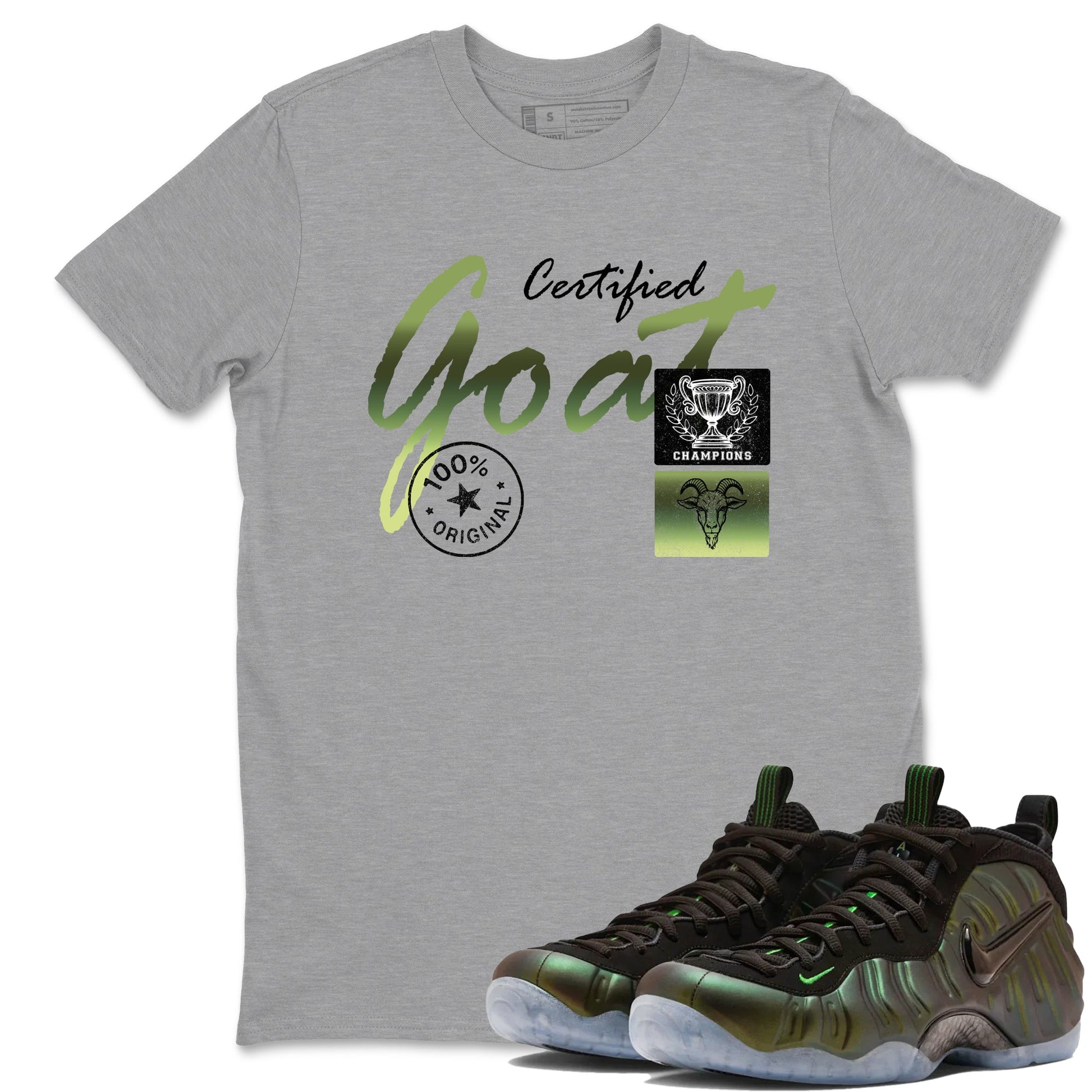 Best Christmas gifts for sneakerheads - Sneaker Tees To Match Air Foamposite One Pine Green Sneakers – Certified Goat Tee Heather Grey 1