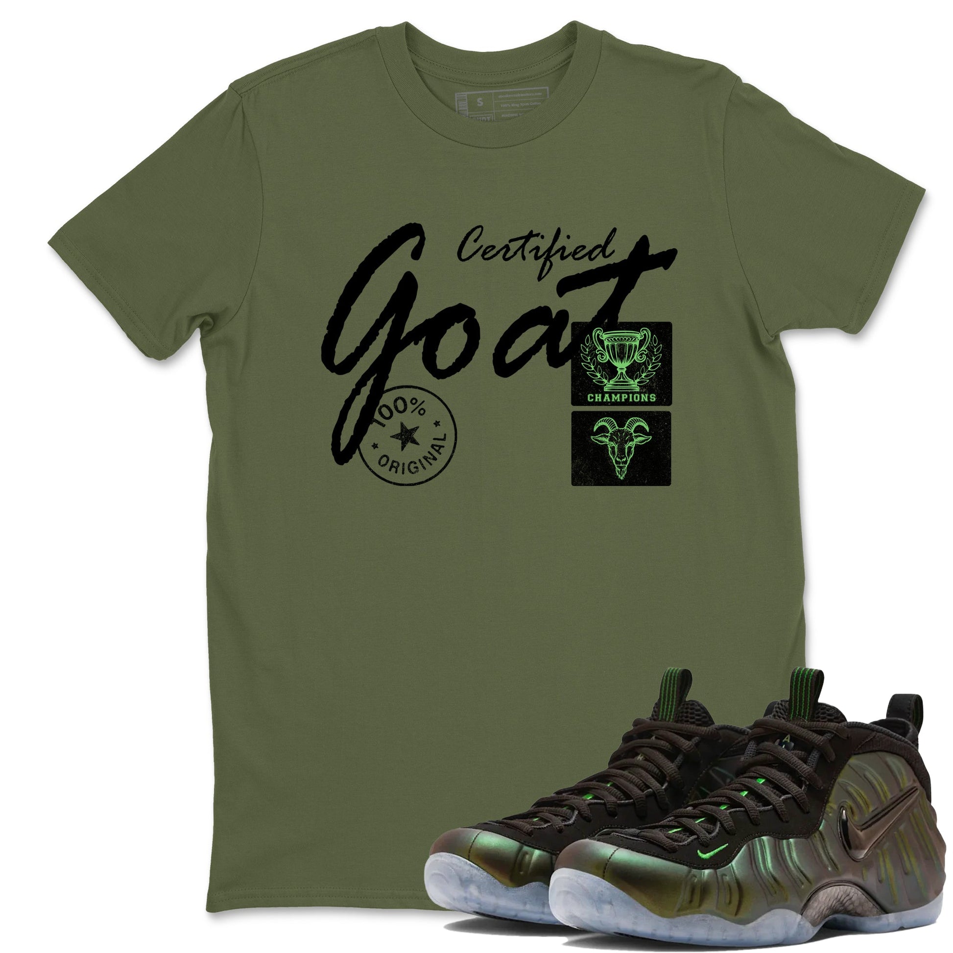 Best Christmas gifts for sneakerheads - Sneaker Tees To Match Air Foamposite One Pine Green Sneakers – Certified Goat Tee Military Green 1