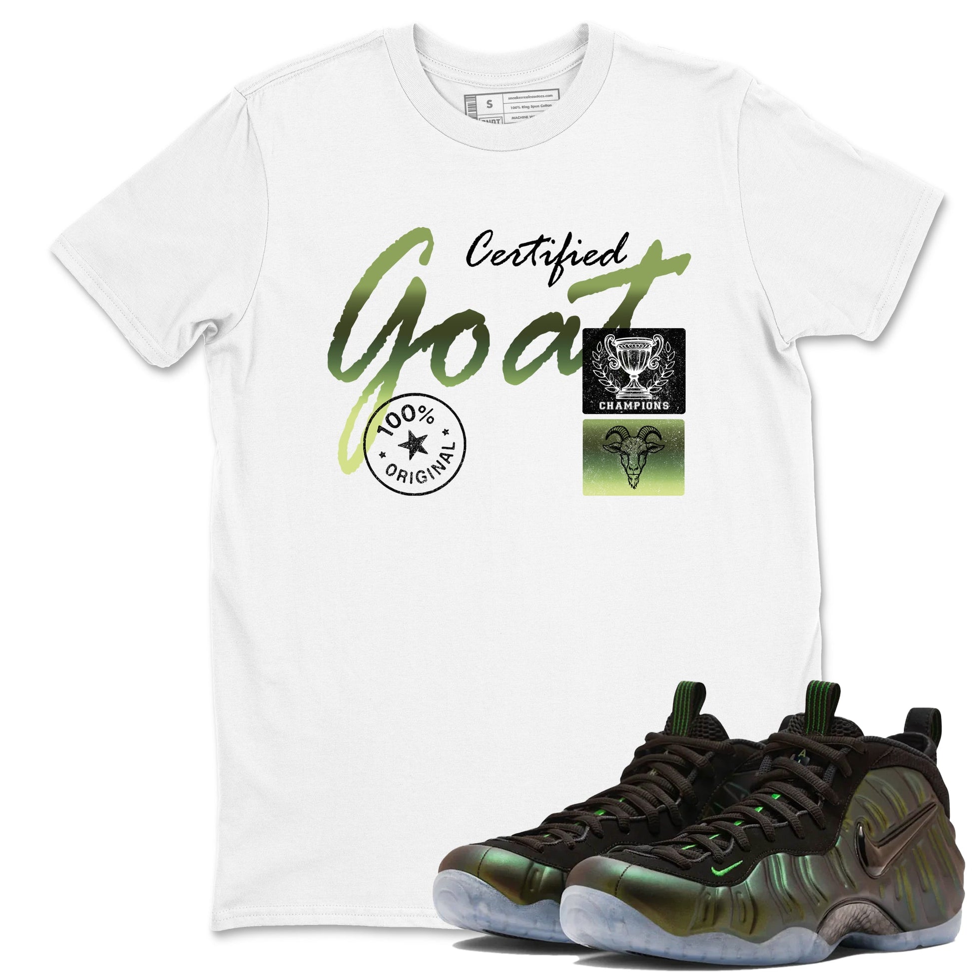 Best Christmas gifts for sneakerheads - Sneaker Tees To Match Air Foamposite One Pine Green Sneakers – Certified Goat Tee White 1