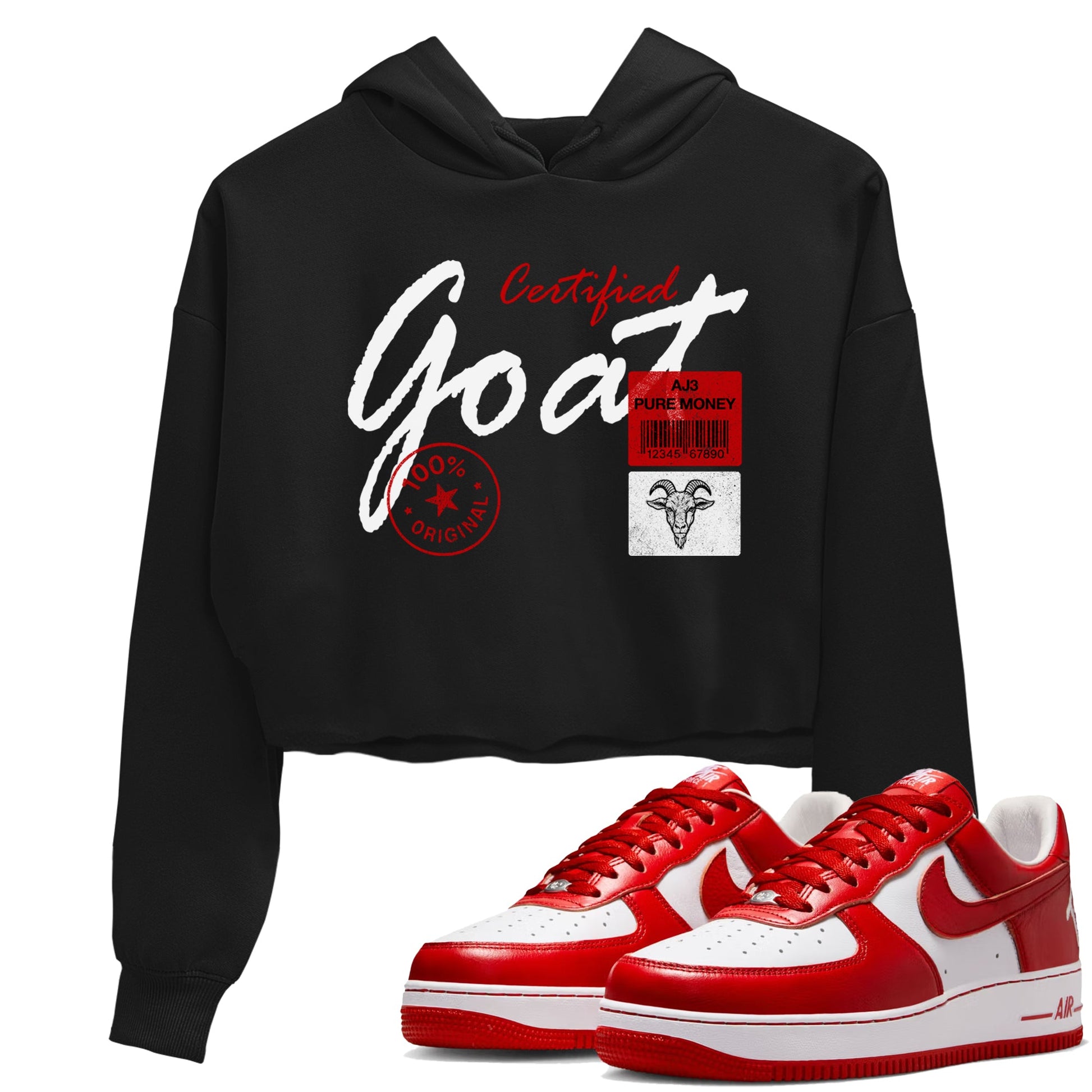 Certified Goat womens crop tee made to vibe with the Air Force 1 University Red sneakers — the perfect match in Black 1.