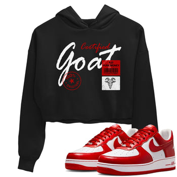 Certified Goat womens crop tee made to vibe with the Air Force 1 University Red sneakers — the perfect match in Black 1.