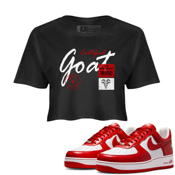 Certified Goat womens crop tee made to vibe with the Air Force 1 University Red sneakers — the perfect match in Black 1.