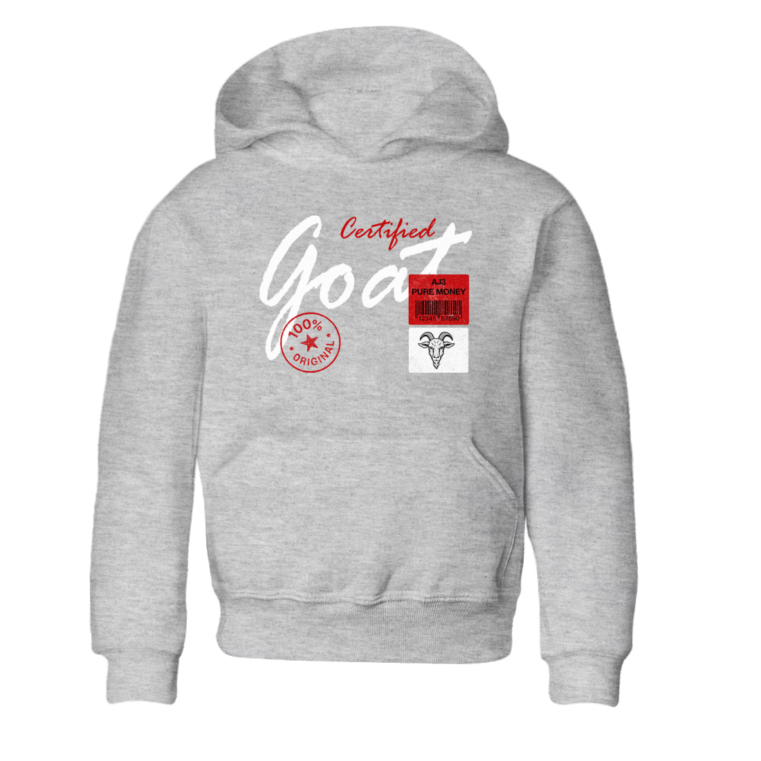 Certified Goat baby and kids t-shirt crafted for little sneakerheads to shine with the Air Force 1 University Red sneakers, displayed in Heather Grey 2.