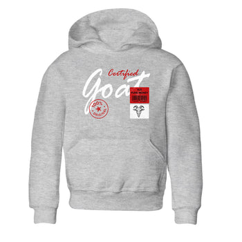 Certified Goat baby and kids t-shirt crafted for little sneakerheads to shine with the Air Force 1 University Red sneakers, displayed in Heather Grey 2.