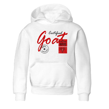Certified Goat baby and kids t-shirt crafted for little sneakerheads to shine with the Air Force 1 University Red sneakers, displayed in White 2.