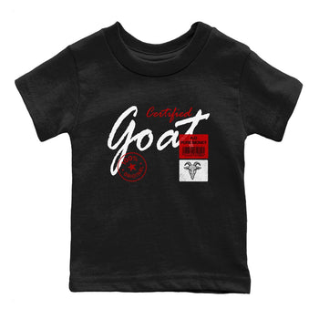 Certified Goat baby and kids t-shirt crafted for little sneakerheads to shine with the Air Force 1 University Red sneakers, displayed in Black 2.