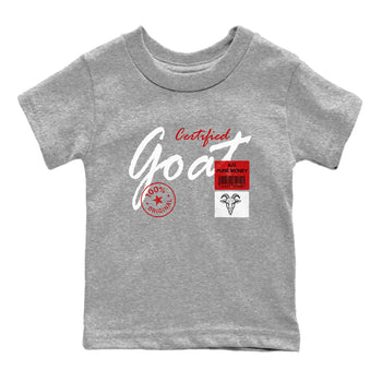 Certified Goat baby and kids t-shirt crafted for little sneakerheads to shine with the Air Force 1 University Red sneakers, displayed in Heather Grey 2.
