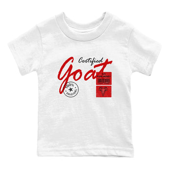 Certified Goat baby and kids t-shirt crafted for little sneakerheads to shine with the Air Force 1 University Red sneakers, displayed in White 2.
