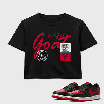 Sneaker match tees – Sneaker Tees To Match Air Jordan 1 Banned Shoes – Certified Goat Crop T-Shirt Black 1
