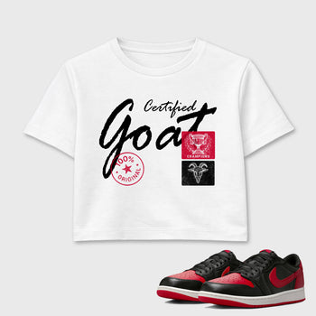 Sneaker match tees – Sneaker Tees To Match Air Jordan 1 Banned Shoes – Certified Goat Crop T-Shirt White 1