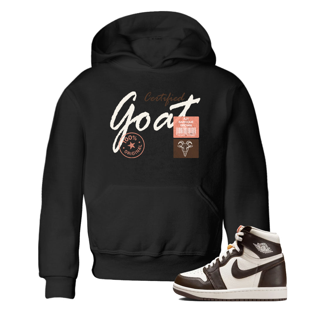 Sneaker match tees – Sneaker Tees To Match Air Jordan 1 Baroque Brown Shoes – Certified Goat Kids T-Shirt Black 1
