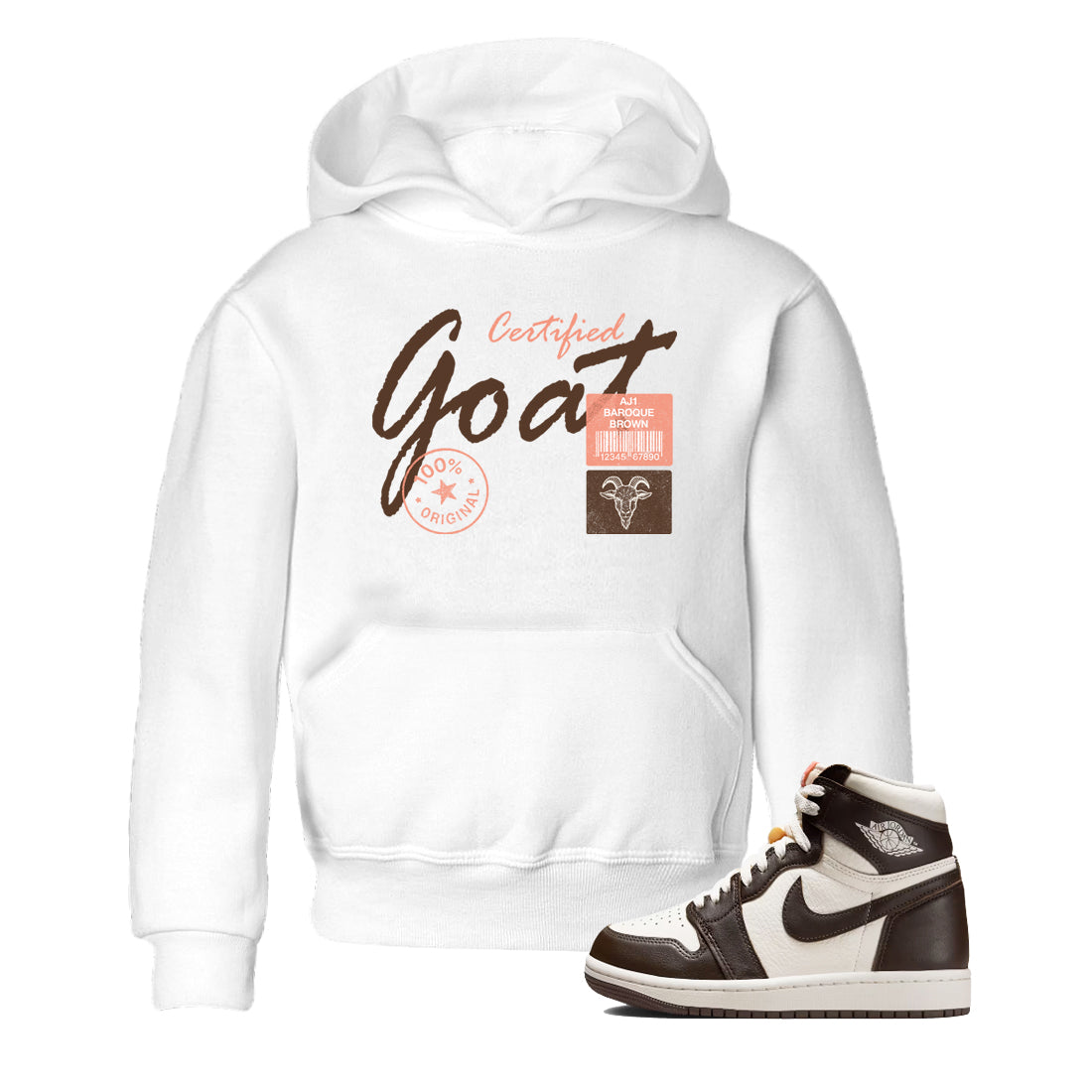 Sneaker match tees – Sneaker Tees To Match Air Jordan 1 Baroque Brown Shoes – Certified Goat Kids T-Shirt White 1