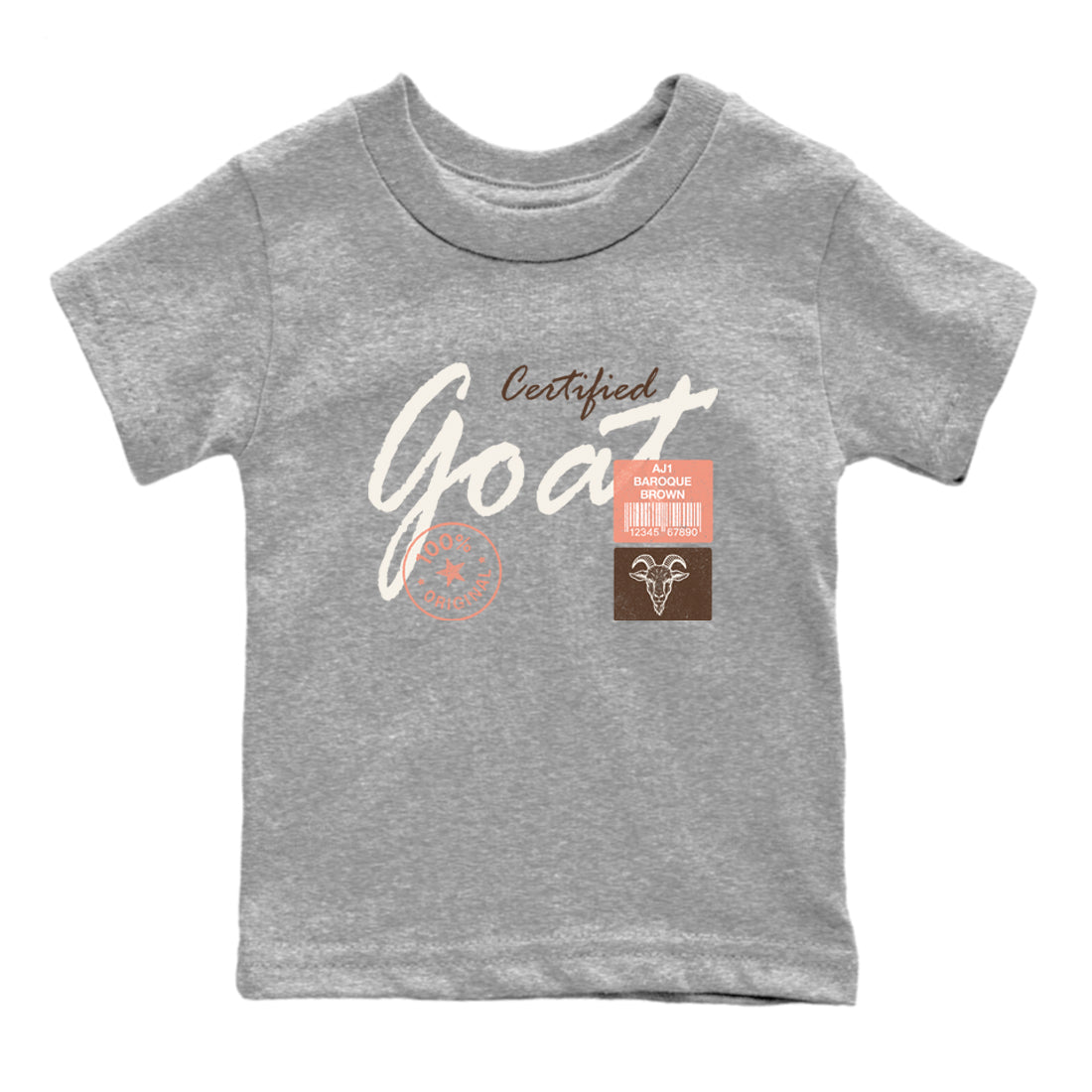 Sneaker match tees – Sneaker Tees To Match Air Jordan 1 Baroque Brown Shoes – Certified Goat Kids T-Shirt Heather Grey 2