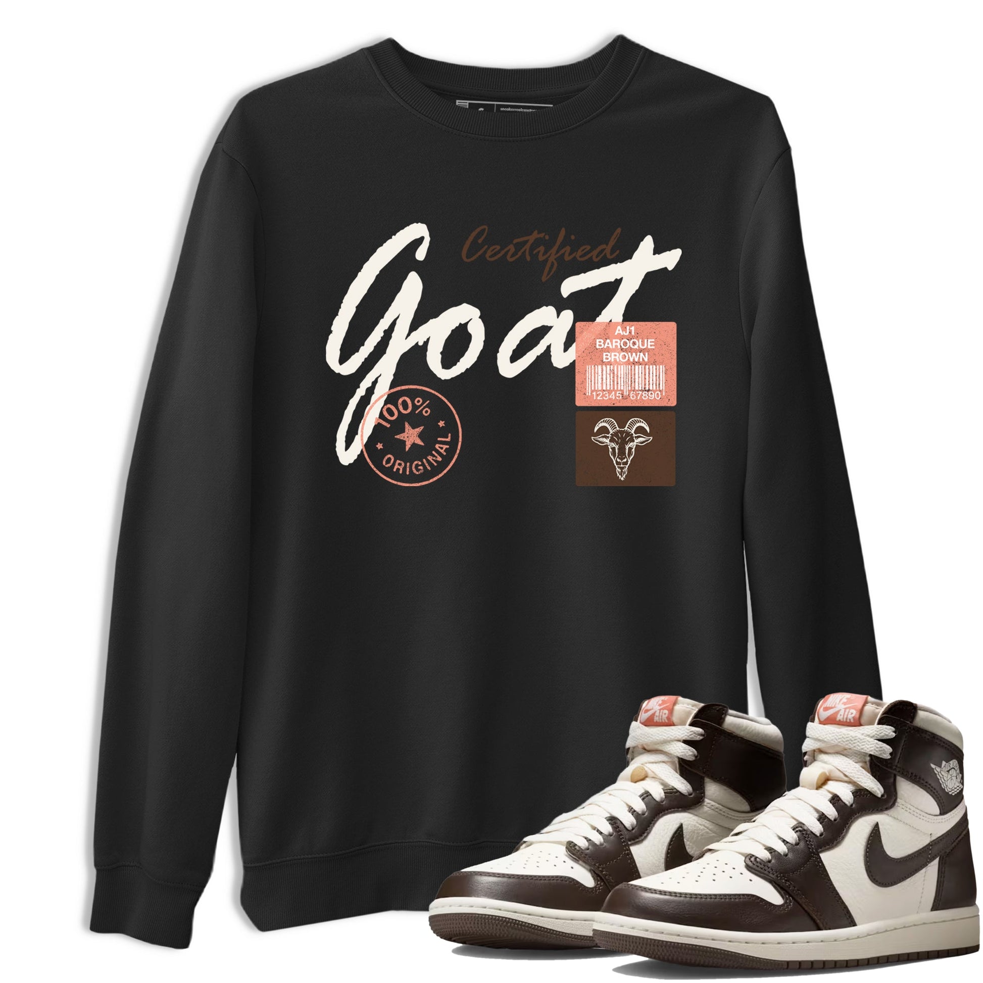 Sneaker match tees – Sneaker Tees To Match Air Jordan 1 Baroque Brown Shoes – Certified Goat Tee Black 1