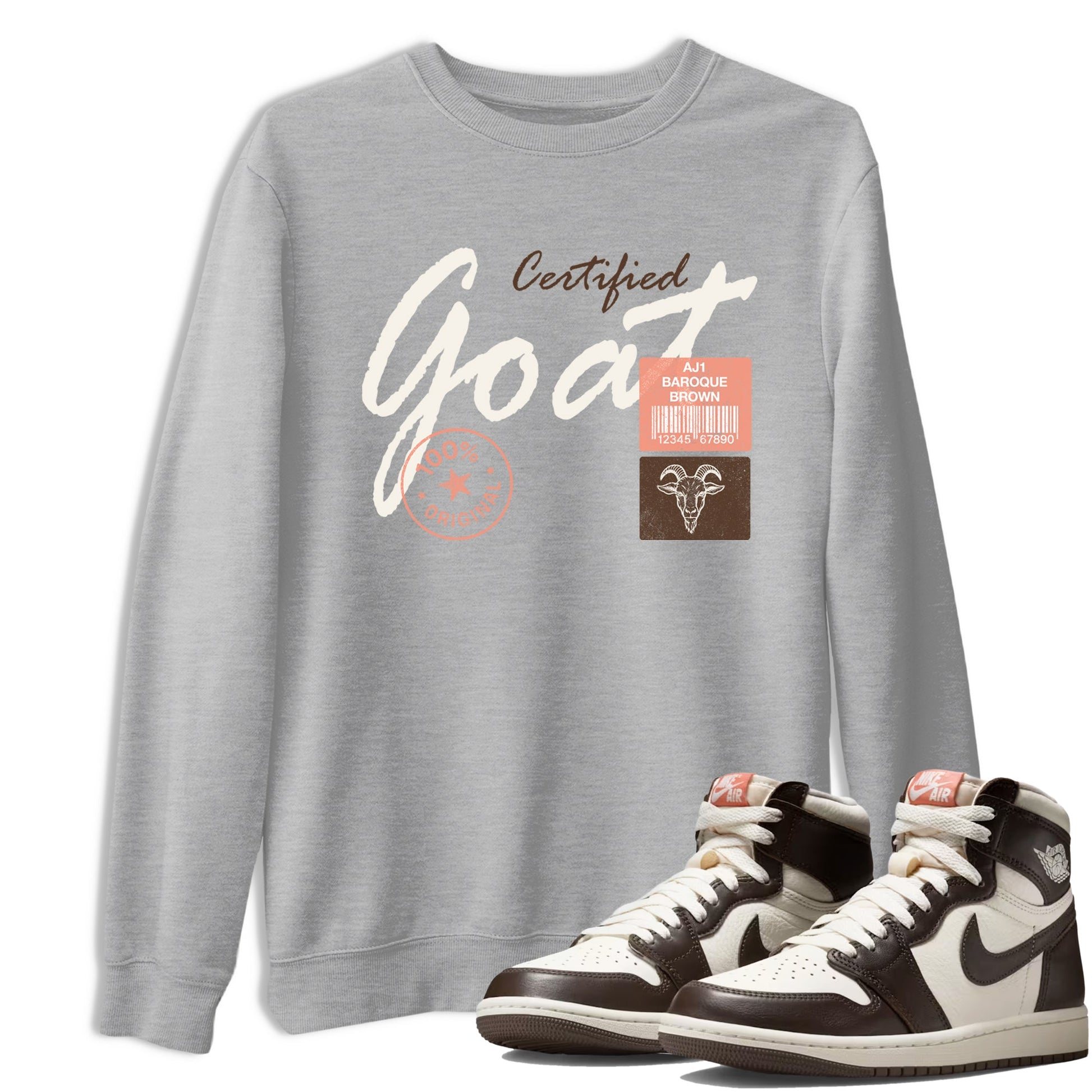 Sneaker match tees – Sneaker Tees To Match Air Jordan 1 Baroque Brown Shoes – Certified Goat Tee Heather Grey 1