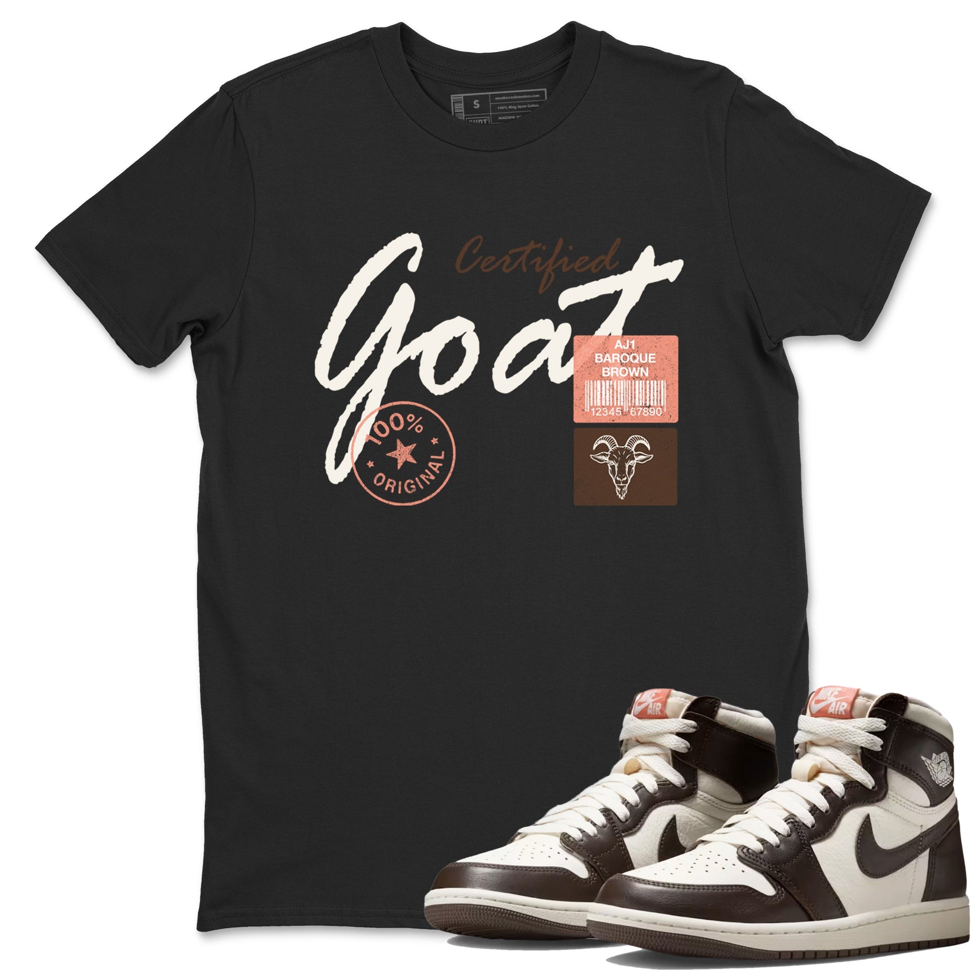 Sneaker match tees – Sneaker Tees To Match Air Jordan 1 Baroque Brown Shoes – Certified Goat Tee Black 1