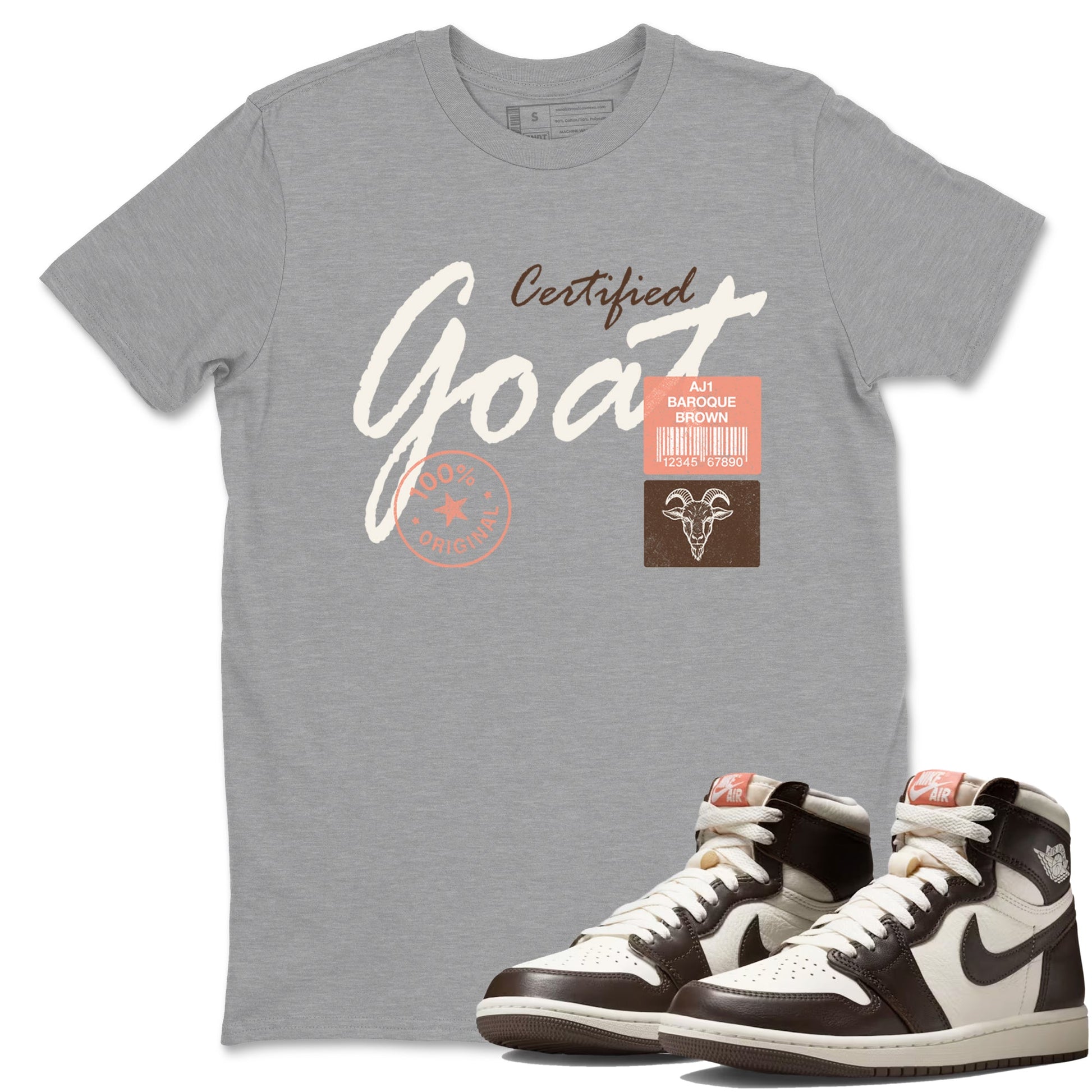 Sneaker match tees – Sneaker Tees To Match Air Jordan 1 Baroque Brown Shoes – Certified Goat Tee Heather Grey 1