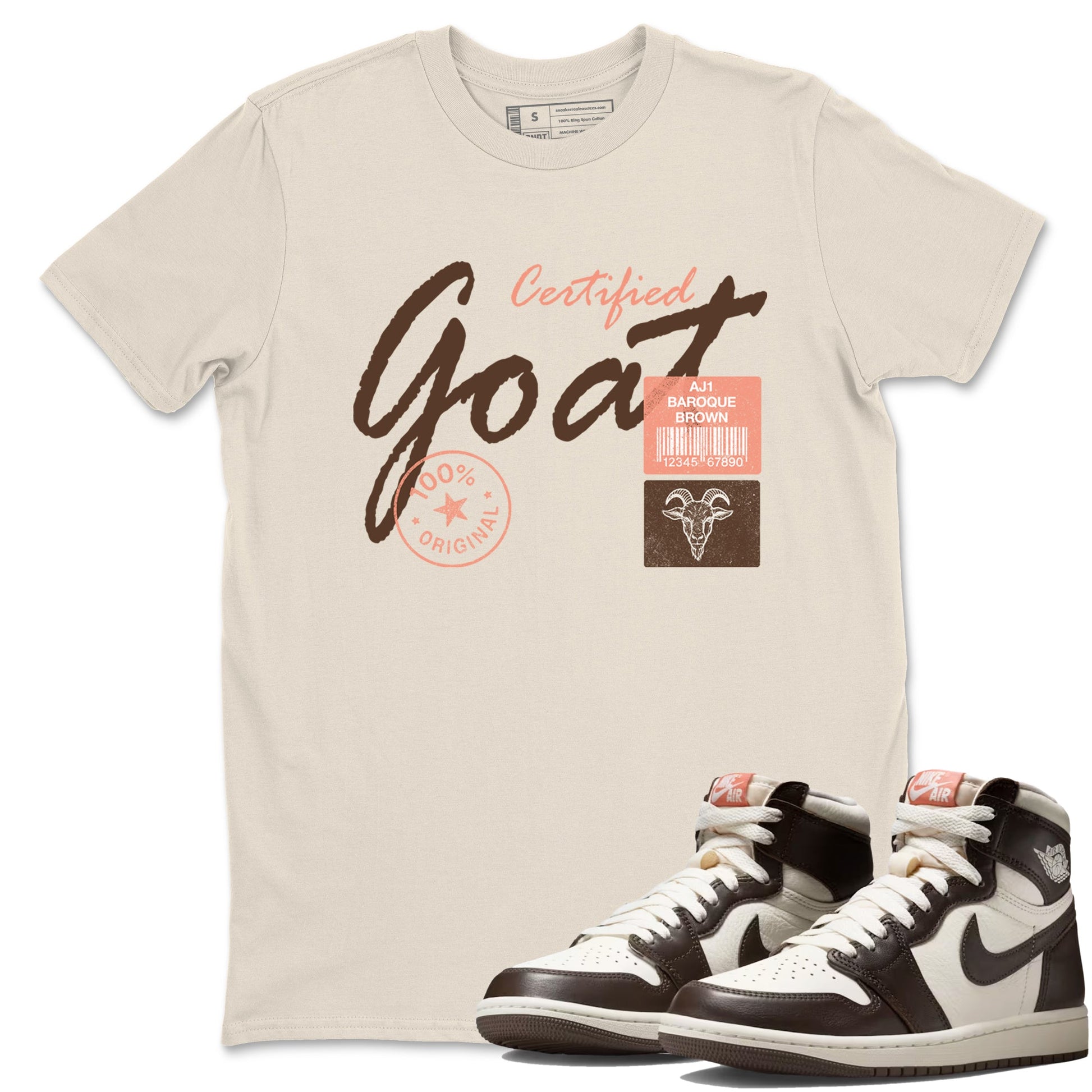 Sneaker match tees – Sneaker Tees To Match Air Jordan 1 Baroque Brown Shoes – Certified Goat Tee Natural 1