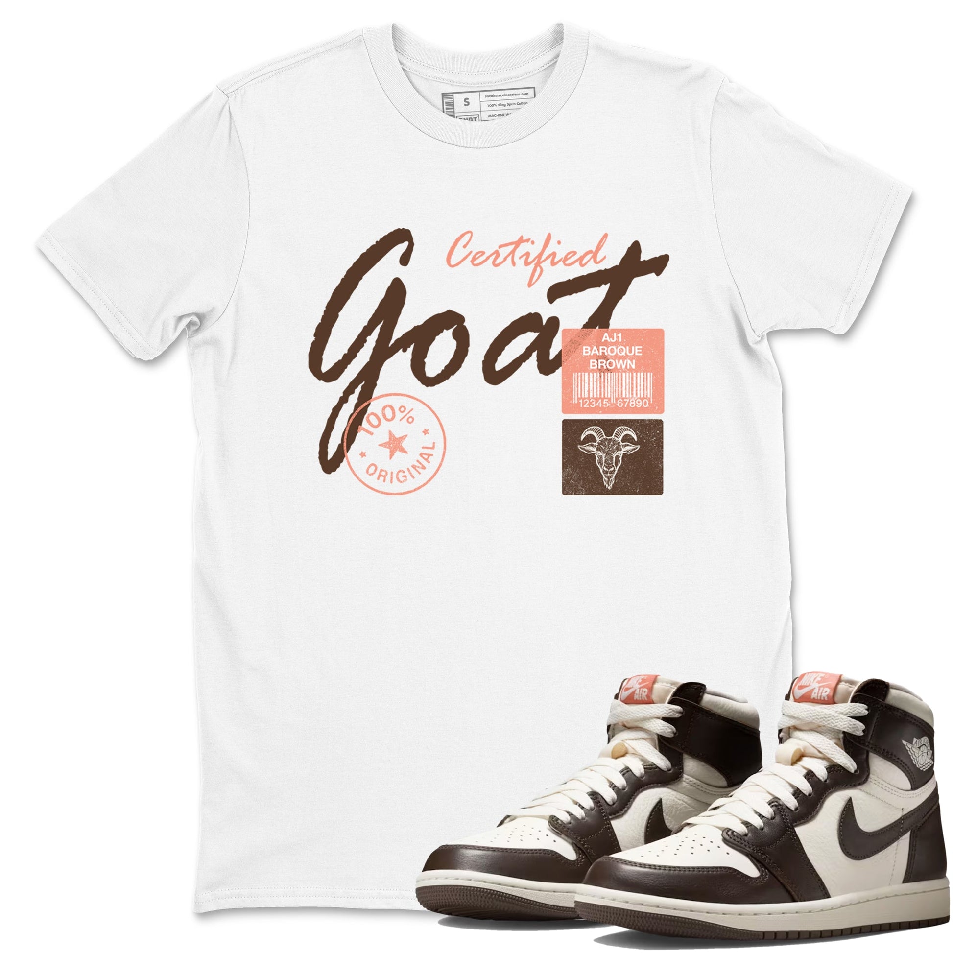 Sneaker match tees – Sneaker Tees To Match Air Jordan 1 Baroque Brown Shoes – Certified Goat Tee White 1